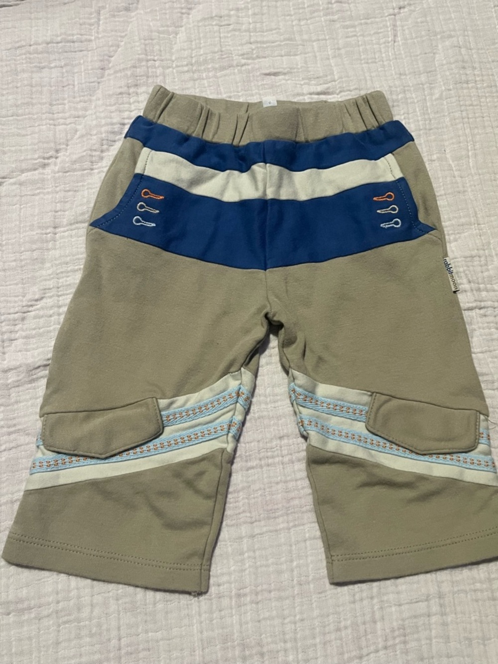 Vintage Rabbit Moon Kids Olive Green & Navy Contrast Cargo Jogger Pants